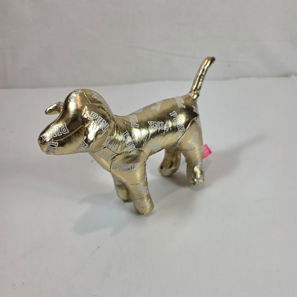 Victoria Secret PINK VS Plush Metallic Gold Dog Stuffed Animal Toy